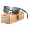 BARCUR Square Sunglasses Wood Polarized Stainless Steel Frame Wood Sun Glasses for Men Oculos lunette de soleil femme