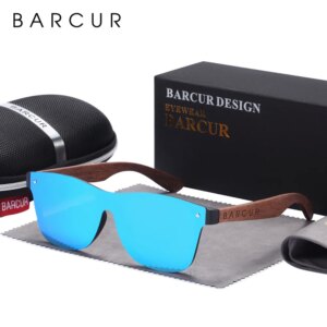 BARCUR Natural Black Walnut Wood Stylish Sunglasses for Men and Women